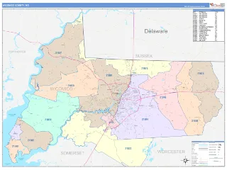 Wicomico County, MD ColorCast style ZIP Code wall map