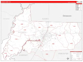 Wicomico County, MD RedLine style ZIP Code wall map