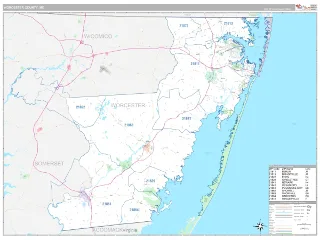 Worcester County, MD Classic style ZIP Code wall map