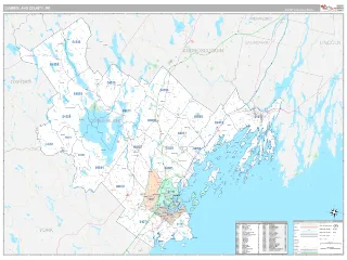 Cumberland County, ME Classic style ZIP Code wall map