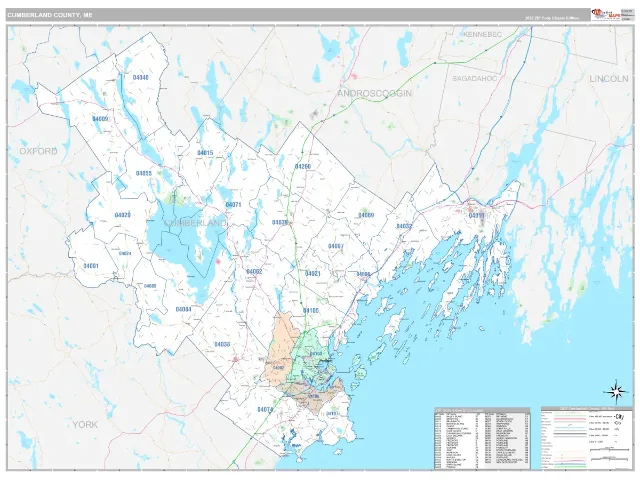 Cumberland County, ME ZIP Code Wall Map, Classic style