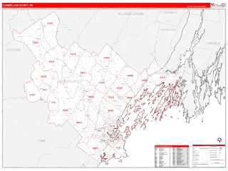 Cumberland County, ME RedLine style ZIP Code wall map