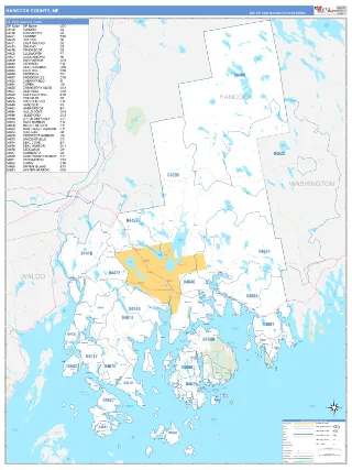 Hancock County, ME Business Reference style ZIP Code wall map