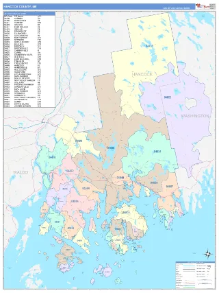 Hancock County, ME ColorCast style ZIP Code wall map