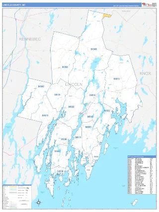 Lincoln County, ME Business Reference style ZIP Code wall map
