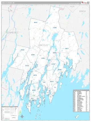 Lincoln County, ME Classic style ZIP Code wall map