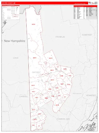 Oxford County, ME RedLine style ZIP Code wall map