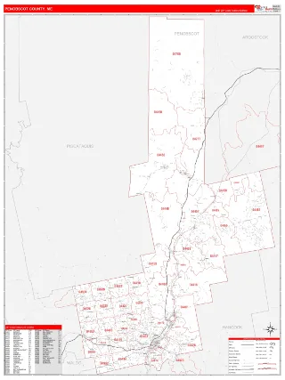 Penobscot County, ME RedLine style ZIP Code wall map