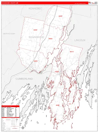 Sagadahoc County, ME RedLine style ZIP Code wall map