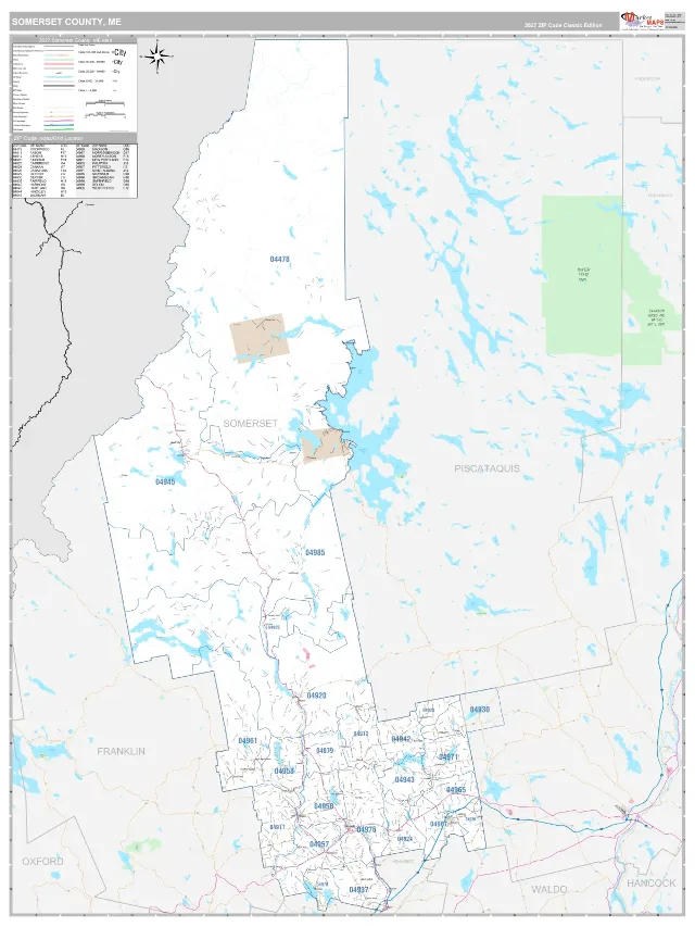 Somerset County, ME ZIP Code Wall Map, Classic style