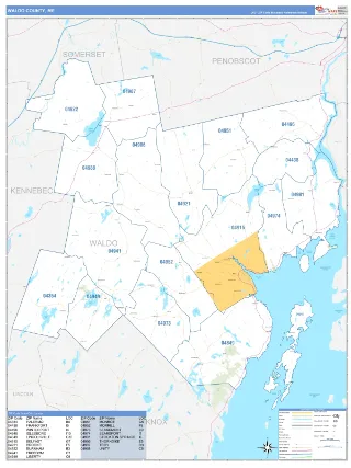 Waldo County, ME Business Reference style ZIP Code wall map