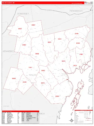 Waldo County, ME RedLine style ZIP Code wall map