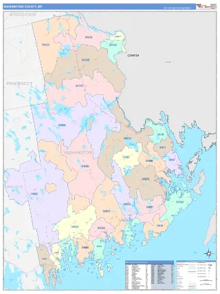 Washington County, ME ColorCast style ZIP Code wall map