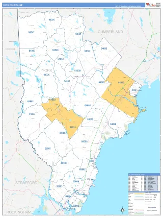 York County, ME Business Reference style ZIP Code wall map