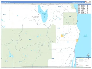 Alcona County, MI Business Reference style ZIP Code wall map