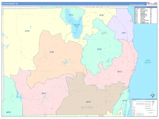 Alcona County, MI ColorCast style ZIP Code wall map