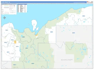 Alger County, MI Business Reference style ZIP Code wall map