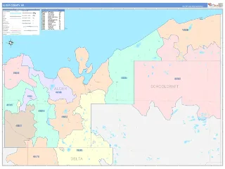 Alger County, MI ColorCast style ZIP Code wall map
