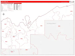Alger County, MI RedLine style ZIP Code wall map