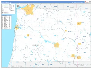 Allegan County, MI Business Reference style ZIP Code wall map