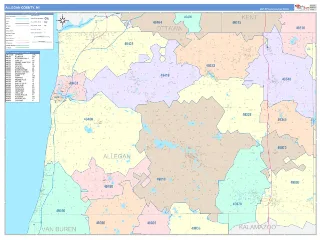 Allegan County, MI ColorCast style ZIP Code wall map