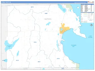 Alpena County, MI Business Reference style ZIP Code wall map