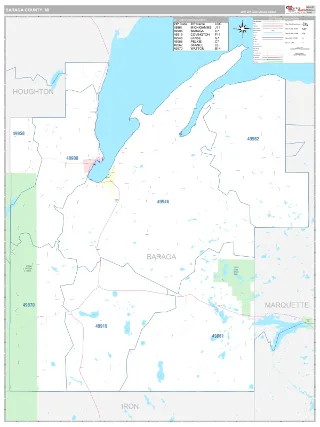 Baraga County, MI Classic style ZIP Code wall map