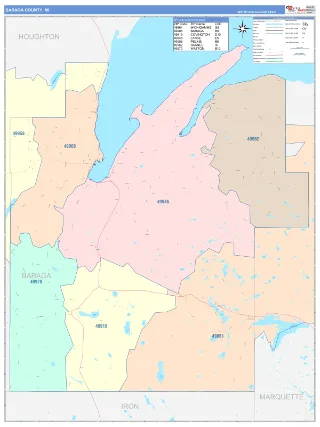 Baraga County, MI ColorCast style ZIP Code wall map