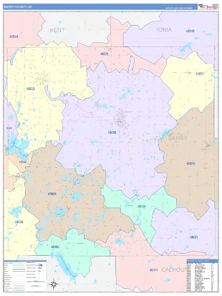Barry County, MI ColorCast style ZIP Code wall map