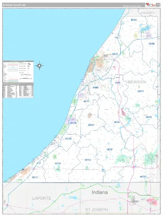 Berrien County, MI Classic style ZIP Code wall map