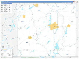 Branch County, MI Business Reference style ZIP Code wall map