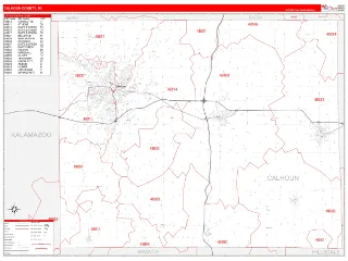 Calhoun County, MI RedLine style ZIP Code wall map