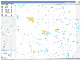 Cass County, MI Business Reference style ZIP Code wall map