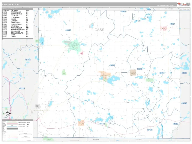 Cass County, MI ZIP Code Wall Map, Classic style