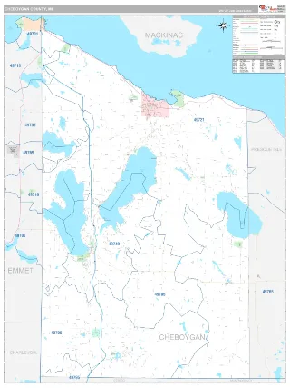 Cheboygan County, MI Classic style ZIP Code wall map