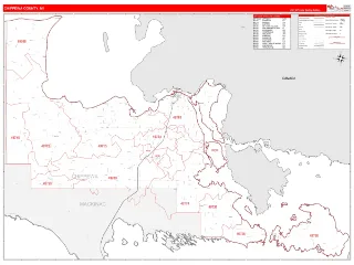 Chippewa County, MI RedLine style ZIP Code wall map