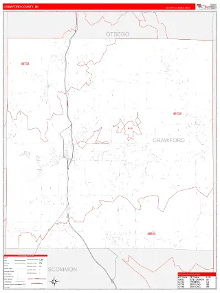 Crawford County, MI RedLine style ZIP Code wall map