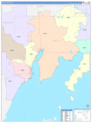 Delta County, MI ColorCast style ZIP Code wall map