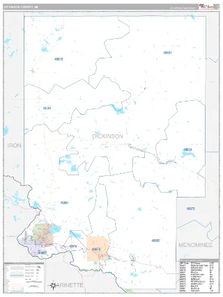 Dickinson County, MI Classic style ZIP Code wall map