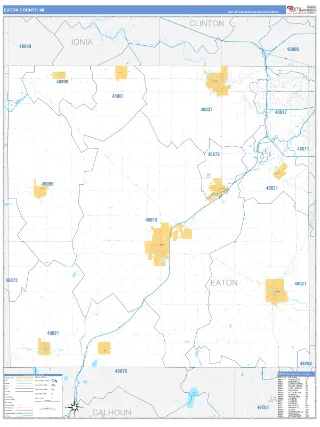 Eaton County, MI Business Reference style ZIP Code wall map