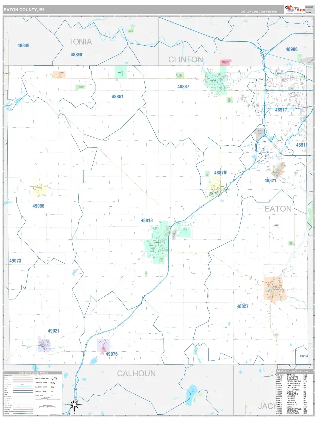 Eaton County, MI ZIP Code Wall Map, Classic style