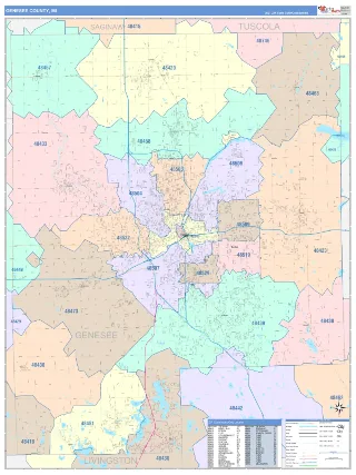 Genesee County, MI ColorCast style ZIP Code wall map