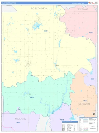 Gladwin County, MI ColorCast style ZIP Code wall map