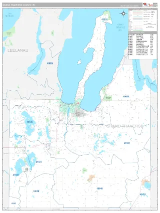 Grand Traverse County, MI Classic style ZIP Code wall map