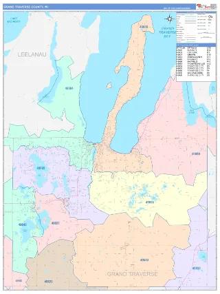 Grand Traverse County, MI ColorCast style ZIP Code wall map