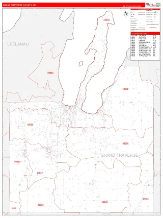 Grand Traverse County, MI RedLine style ZIP Code wall map