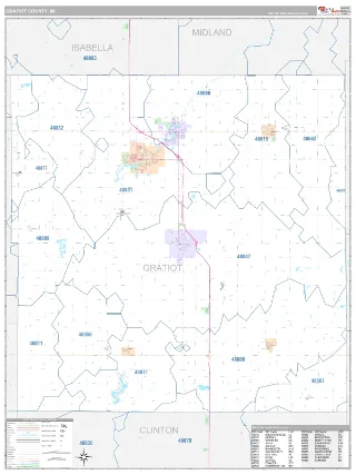 Gratiot County, MI Classic style ZIP Code wall map