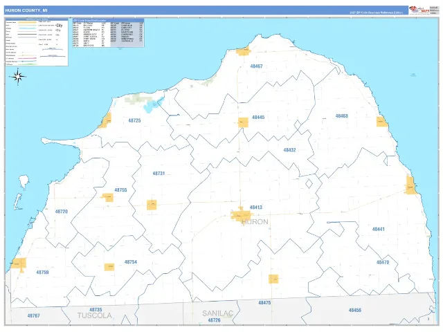 Huron County, MI ZIP Code Wall Map, Business Reference style