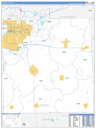 Ingham County, MI Business Reference style ZIP Code wall map