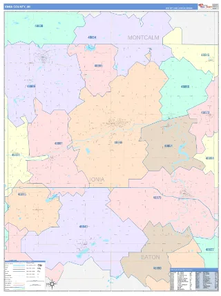 Ionia County, MI ColorCast style ZIP Code wall map